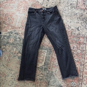 LOFT Black Ankle Cropped Jeans with Raw Hem
